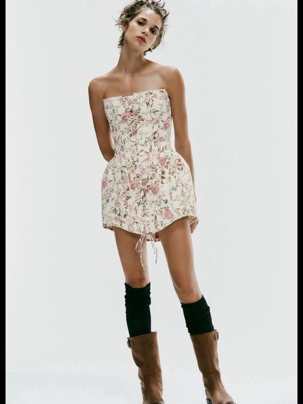Zara Floral Mini Dress in Cream and Pink